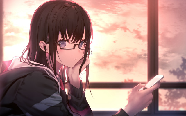 Girl glasses cellphone hudson urban free wallpaper - medium preview image