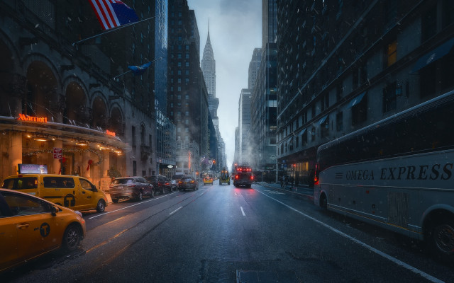 City street night rain neon #2 free wallpaper - medium preview image