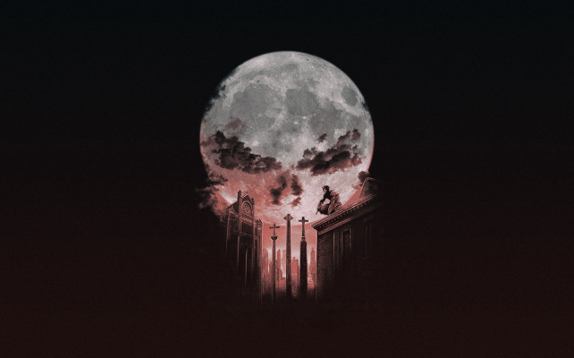 Full moon building pillars people free wallpaper - medium preview image