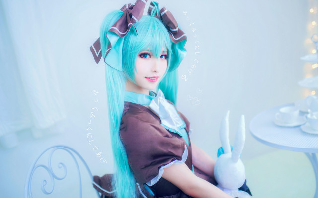 Blue hair bunny ears cosplay free wallpaper - medium preview image