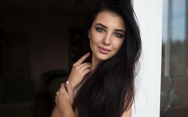 Woman longhair window pinknails neo free wallpaper - medium preview image