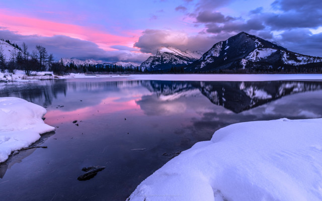 Mountain reflection sunset lake pink #2 free wallpaper - medium preview image