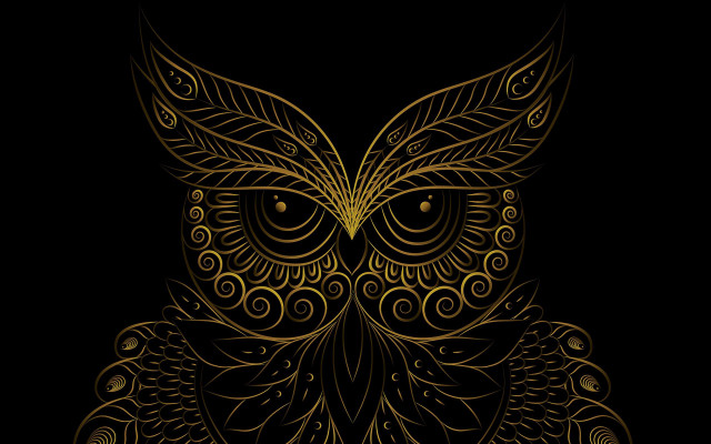 Golden owl intricate patterns dark free wallpaper - medium preview image