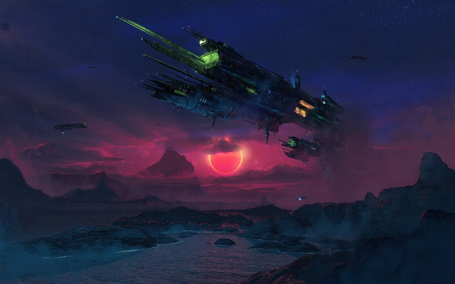 Sci fi flying mountain night #2 free wallpaper - medium preview image