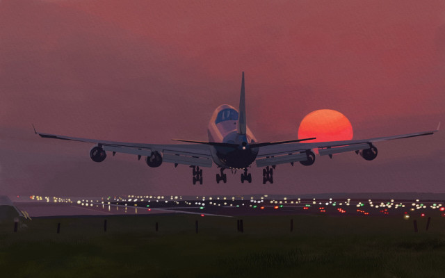 Jetliner cloudy night sunset matte free wallpaper - medium preview image