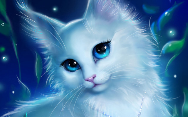 White cat blue eyes gothic #2 free wallpaper - medium preview image