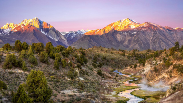 Mountain river forest sunset bridge free wallpaper - medium preview image