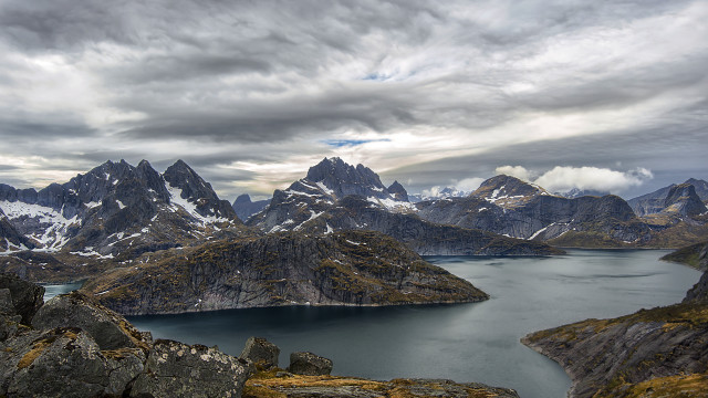 Mountain lake snowy cloudy sky free wallpaper - medium preview image