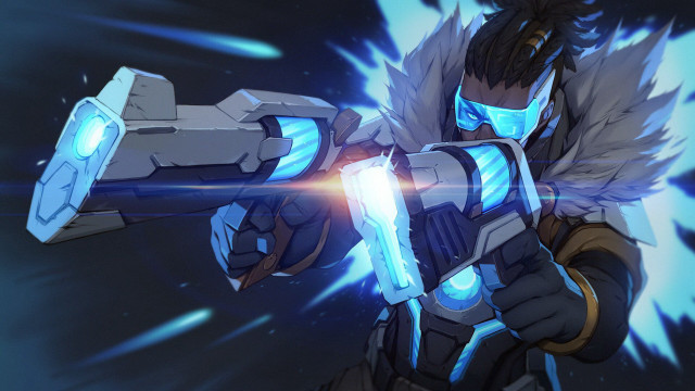 Overwatch cyberpunk glowing weapon fur free wallpaper - medium preview image