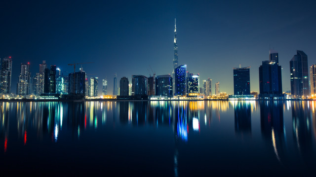 City skyline night water reflection #4 free wallpaper - medium preview image