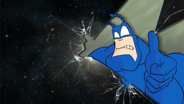 Cartoon character broken glass window free wallpaper - medium preview image