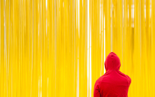 Red hoodie golden curtain abstract free wallpaper - medium preview image