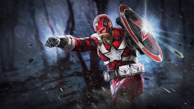 Man red white suit shield free wallpaper - medium preview image