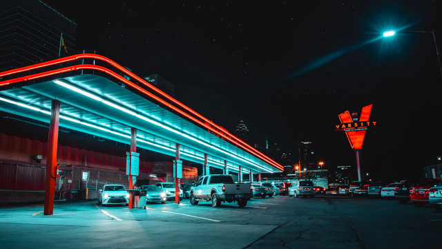 Gas station night neon cyberpunk free wallpaper - medium preview image