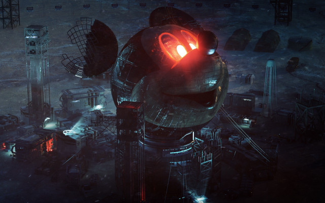 Futuristic building red light metal free wallpaper - medium preview image