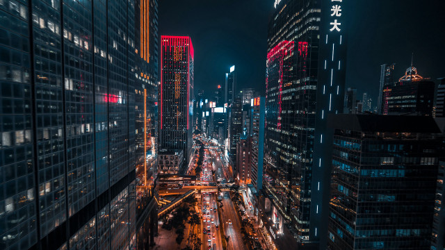 Cyberpunk city night traffic lights free wallpaper - medium preview image