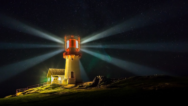 Lighthouse night stars light beam free wallpaper - medium preview image