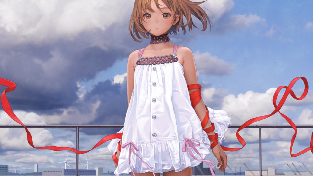Girl white dress balcony blue free wallpaper - medium preview image
