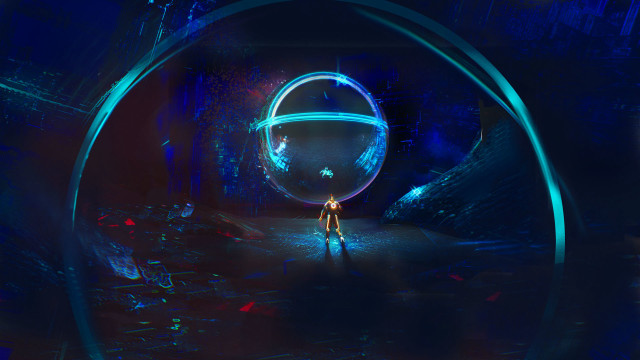 Tunnel glowing orb blue light free wallpaper - medium preview image