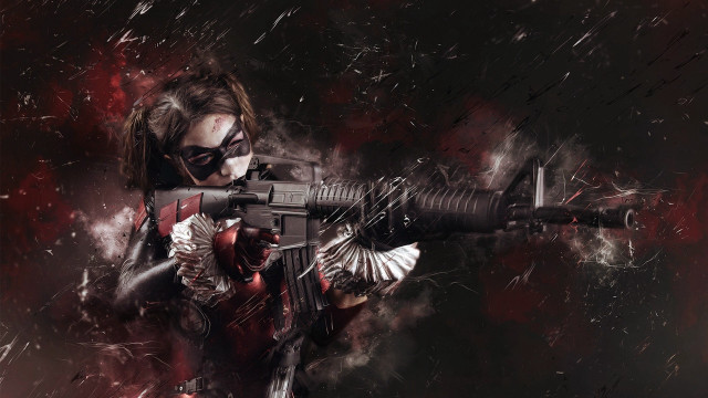 Masked woman gun cosplay red free wallpaper - medium preview image