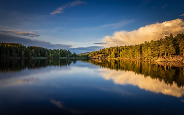 Lake trees clouds sunset city free wallpaper - medium preview image
