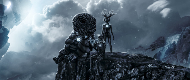 Mountain couple giant alien sky free wallpaper - medium preview image