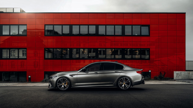 Silver car red building windows free wallpaper - medium preview image