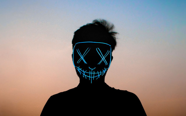 Neon mask sunset cyberpunk beeple free wallpaper - medium preview image