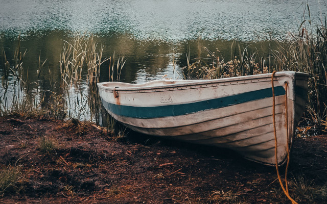 Lake shore boat reeds fireworks free wallpaper - medium preview image