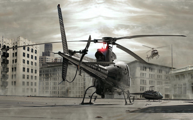 Helicopter parking lot building flying free wallpaper - medium preview image