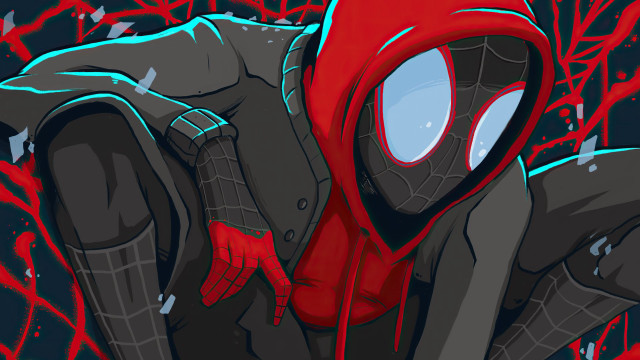 Spiderman suit mask red background free wallpaper - medium preview image