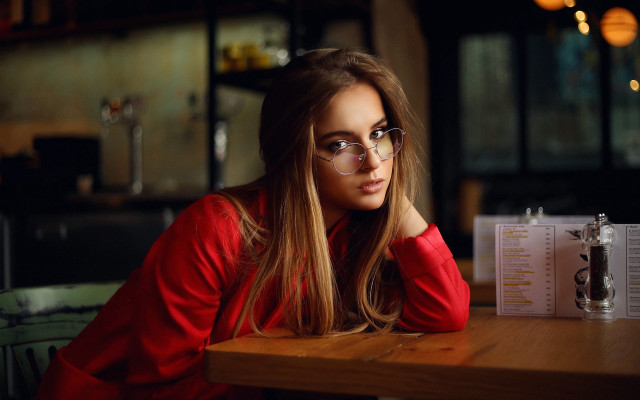Woman sitting table menu drink free wallpaper - medium preview image