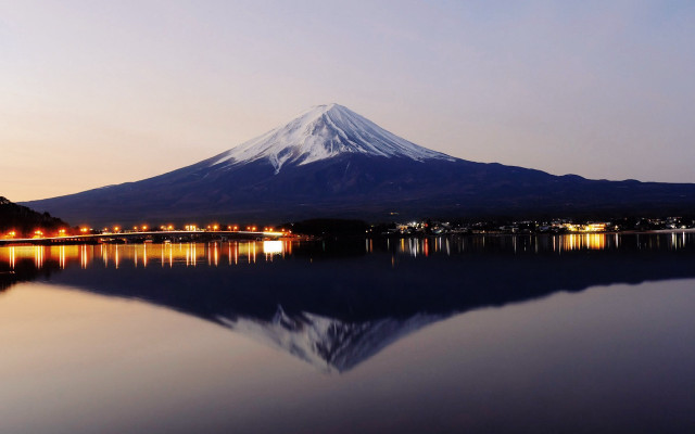 Mountain reflection city lights dusk free wallpaper - medium preview image
