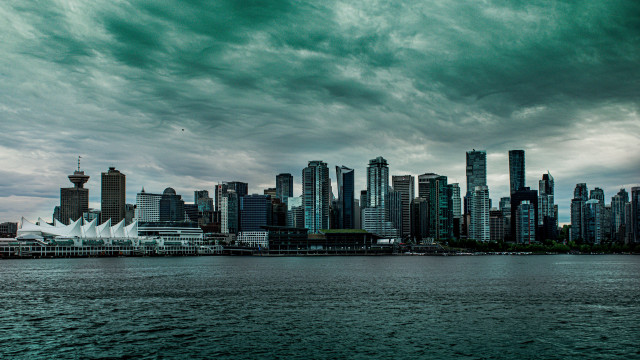 Vancouver skyline cloudy water matte free wallpaper - medium preview image