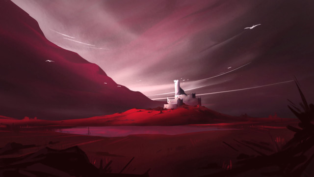 Castle mountain bird red sky free wallpaper - medium preview image