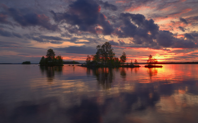 Sunset lake island trees impressionist free wallpaper - medium preview image