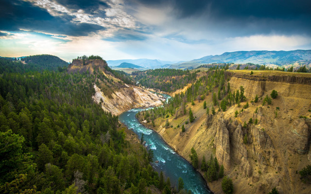 River forest hillside mountain landscape free wallpaper - medium preview image