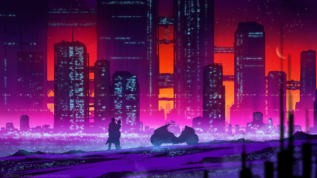 Neon cyberpunk cityscape night sky free wallpaper - medium preview image