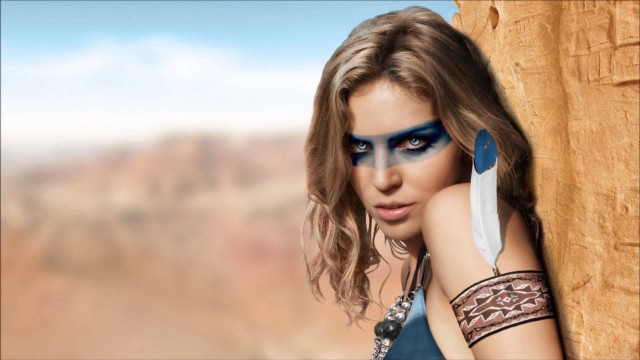 Woman blue makeup knife cliff free wallpaper - medium preview image