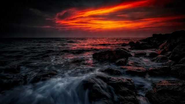 Sunset ocean rocks mountains mystical #2 free wallpaper - medium preview image