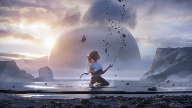 Girl kite beach sky bird free wallpaper - medium preview image