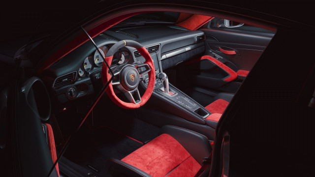 Romanesque red leather car puzzle free wallpaper - medium preview image