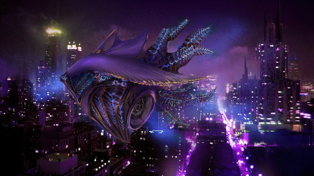 Futuristic city alien creature night free wallpaper - medium preview image