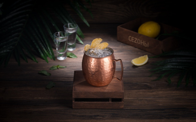 Copper mug lemon wedge wooden free wallpaper - medium preview image