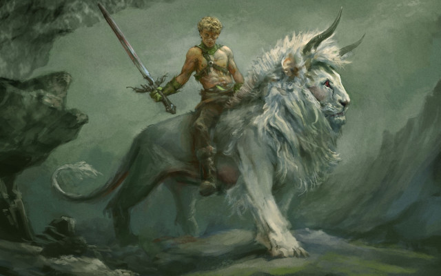 Man whitelion sword demon epicfantasy free wallpaper - medium preview image