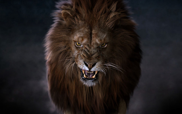 Lion mane yellow eyes digital free wallpaper - medium preview image