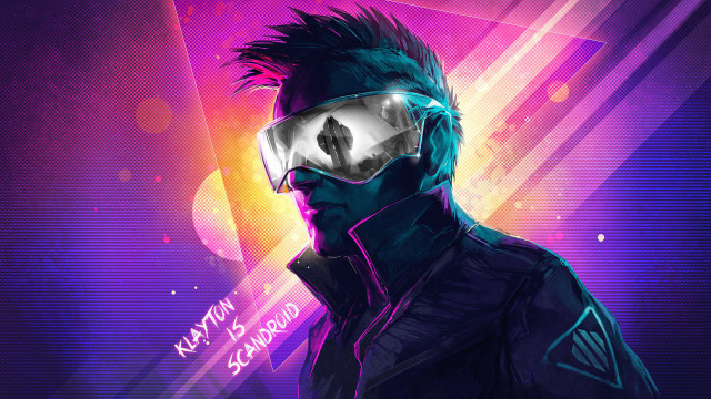 Futuristic man suit goggles neon free wallpaper - medium preview image
