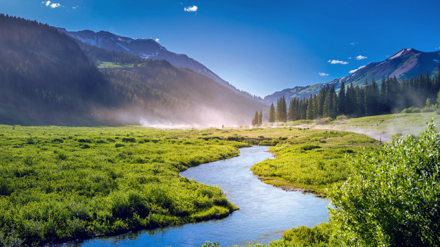 River valley mountains trees sunny #2 free wallpaper - medium preview image