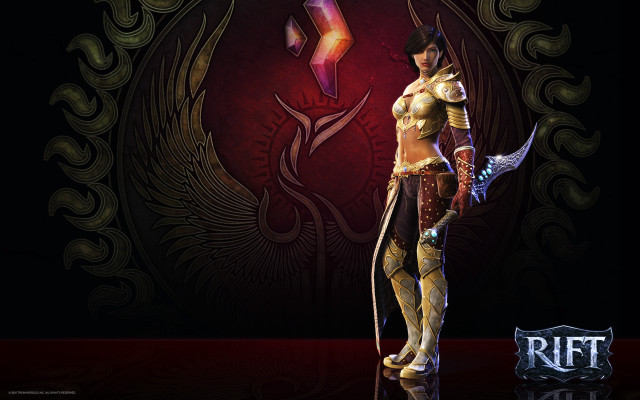 Woman gold outfit sword shield free wallpaper - medium preview image