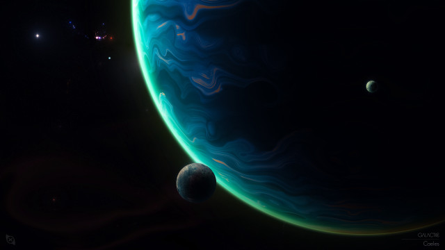 Blue green planet two moons free wallpaper - medium preview image